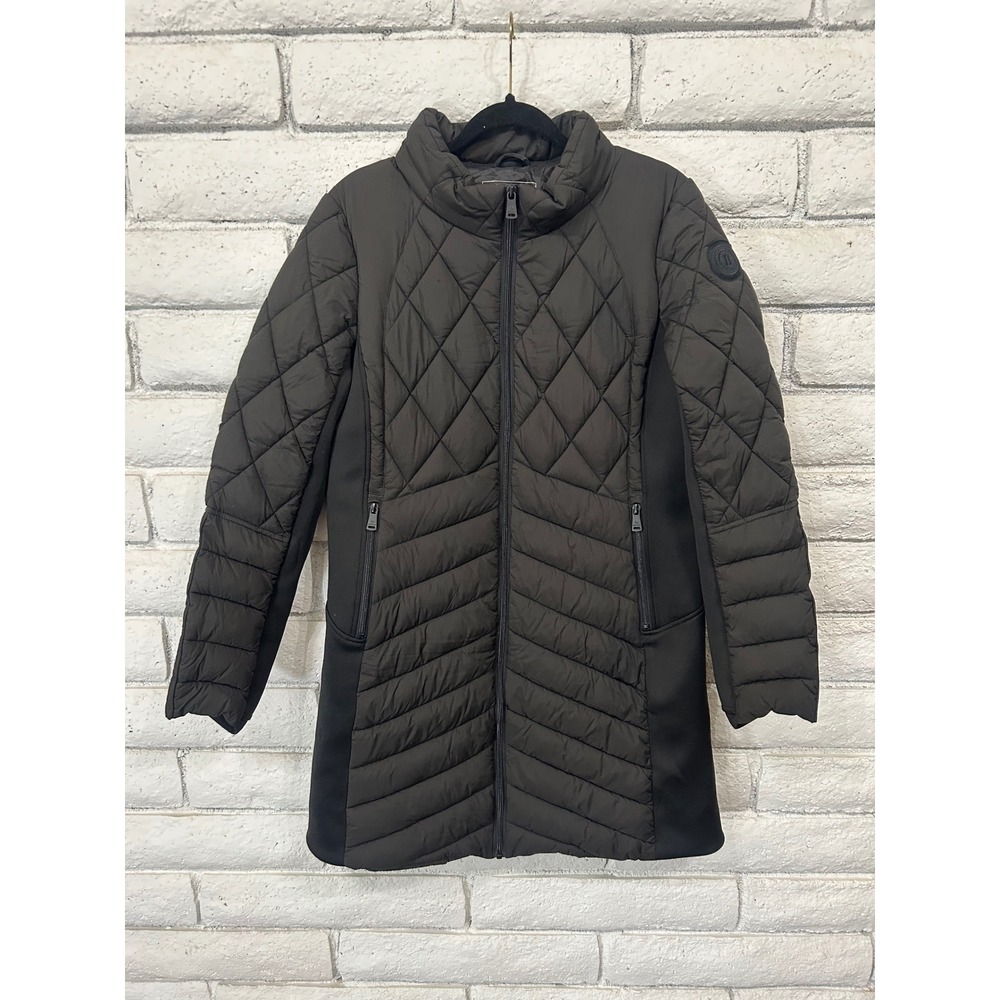 Bernardo Performance Womens EcoPlume Quilted Mixed Media Jacket Black Large